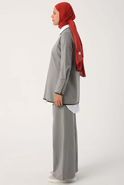 ALLDAY Šedá01-kůže Lycra pletená souprava s kalhotami