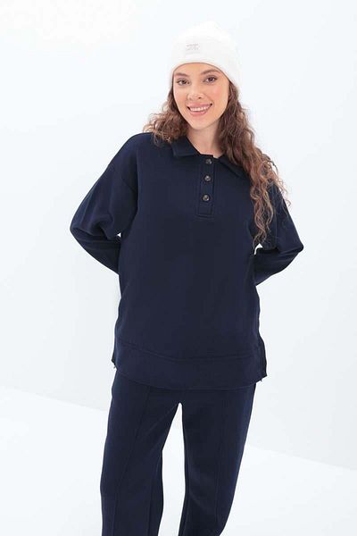 ALLDAY Navy Blue-Sweat Tunic with Side Zip Collar