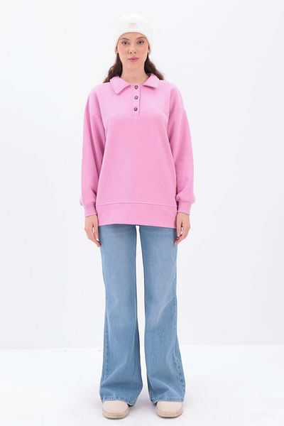 ALLDAY Pink-Sweat Tunic with Side Zip Collar