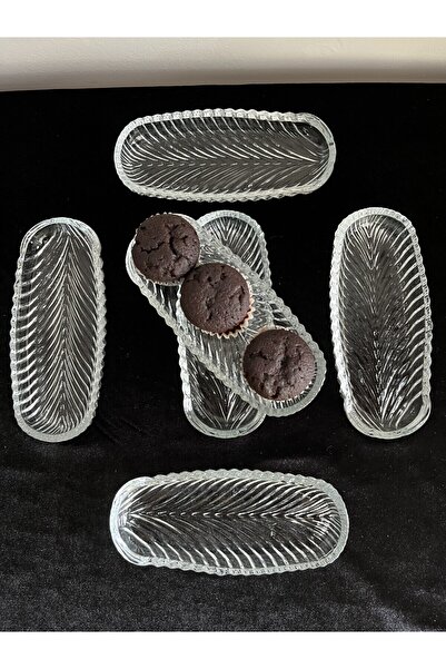 DİBA AVM 6'lı Küçük Cam Kayık Tabak14x5,5 cam kayık kahvaltı kayık sunum tabak 6 adet