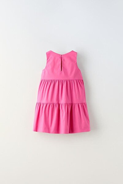 Magu Pink Floral Patterned Girl's Cotton Dress