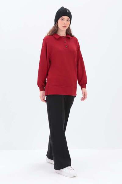 ALLDAY Red-Sweat Tunic with Side Zip Collar
