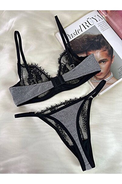 RUYAZ Lacy Underwire Grey Lurex Γυναικεία Σετ Εσώρουχα Σουτιέν Σετ Bralet