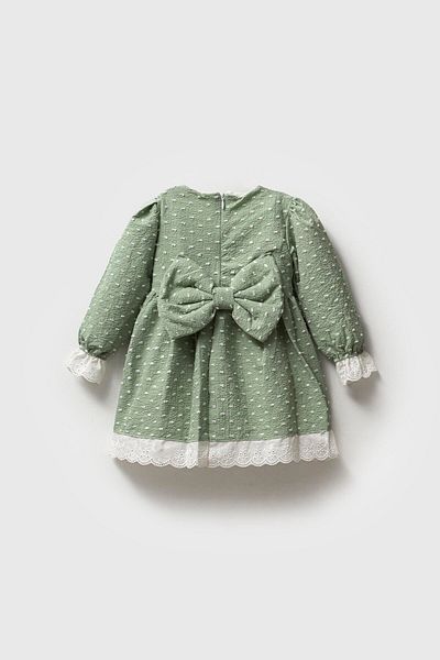 Magu Bow Print Cotton Lined Lace Dress Girl