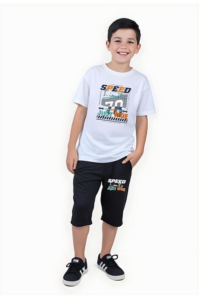 panios kids Just Ride Printed Boy's Double Pocket Capri Bottom-Top Suit