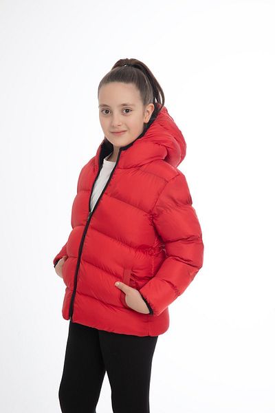 freemen Sports Girl Sports Children's Red Fleece Hooded Waterproof Wind-Resistant Coat with Pockets