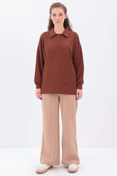 ALLDAY Coffee-Sweat Tunic with Side Zip Collar