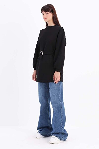 ALLDAY Black-Cotton Belted Sweat Tunic