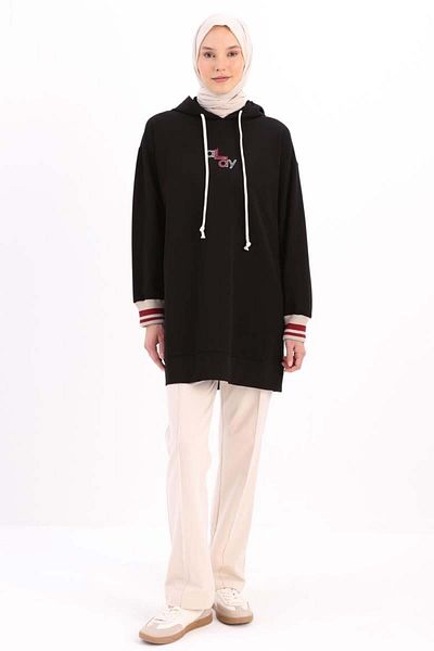 ALLDAY Sweat Tunic with Black Embroidered Cuffs