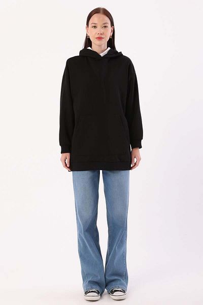 ALLDAY Black-Canguru Oversize Sweatshirt with Pockets