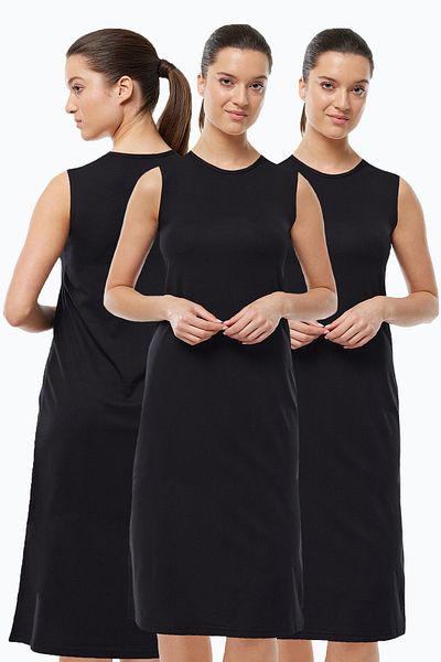 Malabadi Jupon modal negru 3M1049 - Căptușeală rochie lungă fără mâneci, set de 3