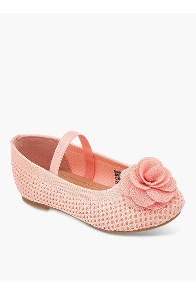 Flora Bella by Shoexpress Flora Bella Textured Ballerina Shoes with Elastic and Flower Detail