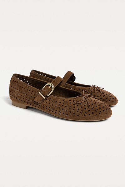 Stradivarius Split leather openwork ballet flats