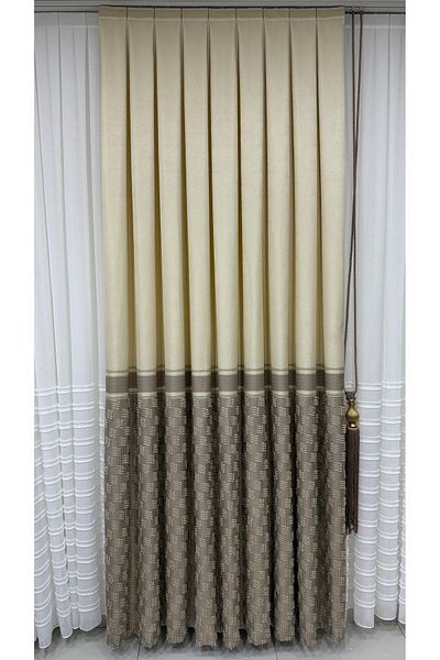 Fon Dünyası Panel Background Curtain Tasseled Cream Cappuccino (Single Wing)