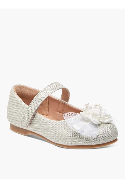 Juniors Juniors Floral Embellished Ballerina Shoes with Hook and Loop Closure
