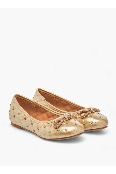 Little Missy Quilted Slip-On Ballerina Shoes with Embellished Bow Accent