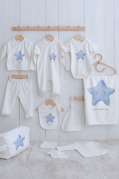 Tuğba Kuğu 11-Piece Organic Hospital Release - Fluffy Blue Star