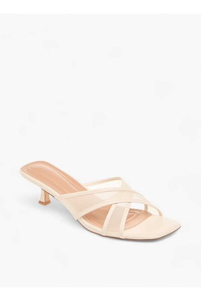 Celeste Women's Textured Slip-On Cross Strap Sandals with Kitten Heels