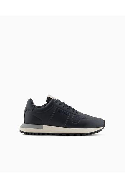 Emporio Armani Navy Blue Leather Sneaker - Men'S, Comfortable Sole, Anti-Slip X4X684 Xr323-00285