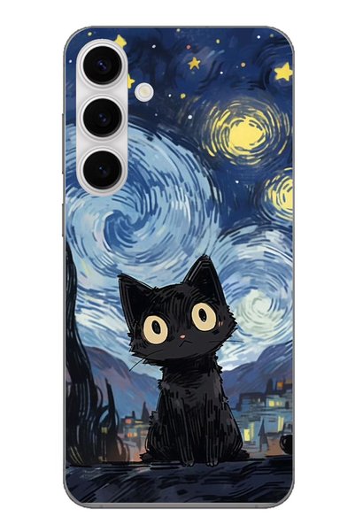 TechTree Samsung Galaxy S24 Fe Compatible Midnight Cat Design Clear Silicone ...