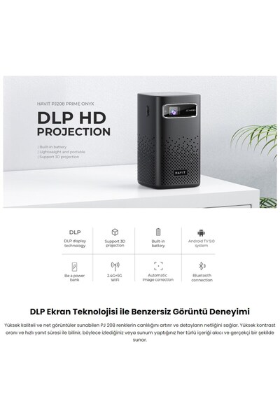 Havit YouTube, Netflix, Exxen, Disney+ Uygula Taşınabilir Bataryalı Dahili Hoparlörlü Projeksiyon Cihazı