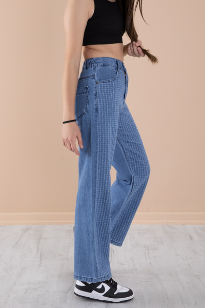 Cansın Mini Μπλε τζιν παντελόνι με φαρδύ σχέδιο για κορίτσια με ελαστική μέση 20274