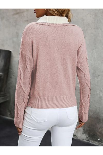 citystyle Polo Neck Knitted Patterned Women's Powder Knitwear Sweater