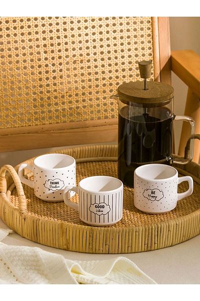 LC Waikiki Lcw Home 3-Piece Black Printed Mug Set