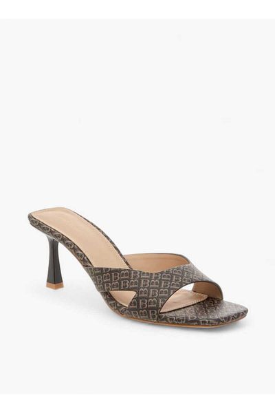 Flora Bella by Shoexpress Flora Bella Monogram Print Slip-On Sandals with Flared Heels