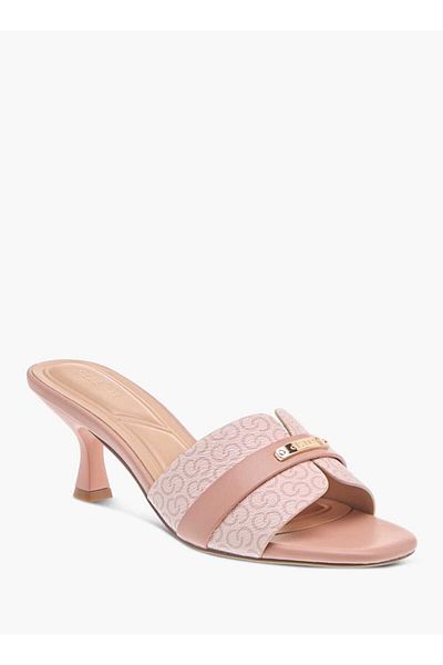 Celeste Women's Monogram Print Slip-On Sandals with Kitten Heels