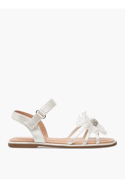 Celeste Girls' Flower Applique Sandals with Hook and Loop Closure
