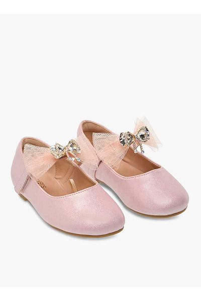 Juniors Bow Accent Ballerina Shoes with Hook and Loop Closure