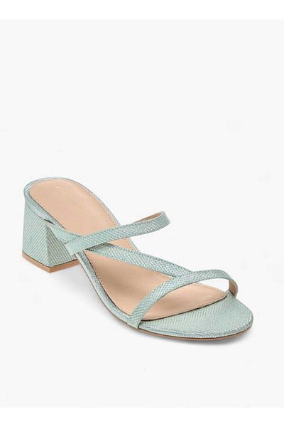 Flora Bella by Shoexpress Flora Bella Textured Strappy Slip-On Sandals with Block Heels
