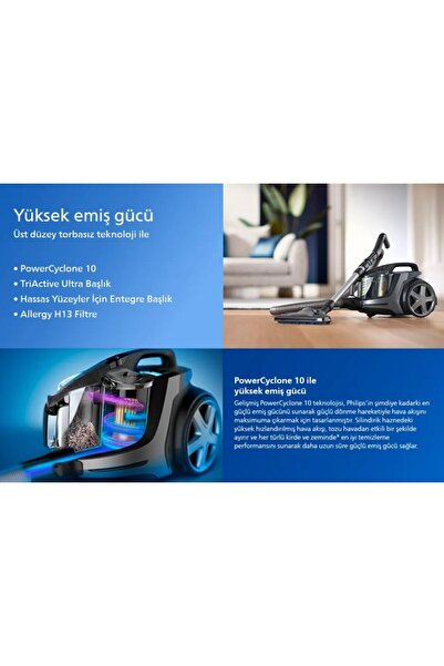 Philips Kumandalı Ergonomik Tutuş 899w Allergy H13 Filtretoztorbasız Süpürge -