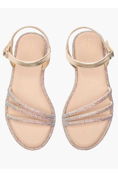 Celeste Girls' Embellished Strap Sandals with Hook and Loop Closure
