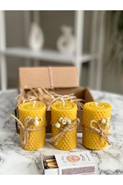 gd honey desing %100 Doğal Dekoratif Petek Balmumu 3’lü Bal Mum Set Beyaz Çiç...