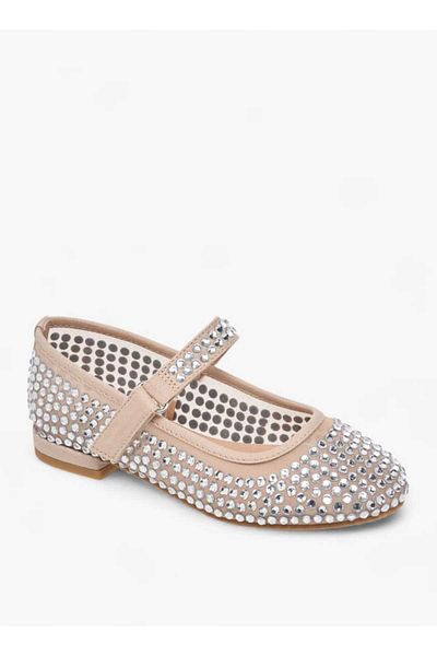 Celeste Girls' Stud Embellished Ballerina Shoes with Hook and Loop Closure