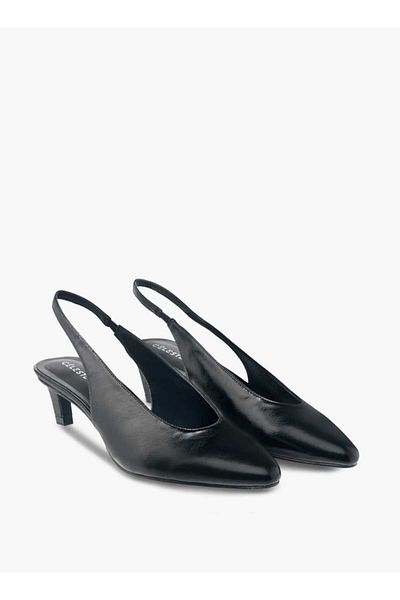 Celeste Women's Solid Slingback Pointed Toe Shoes with Kitten Heels