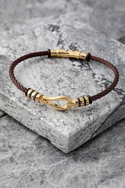 Uşaklıhafız kuyumculuk 14 Ayar Altın Kahverengi Çelik Erkek Bileklik