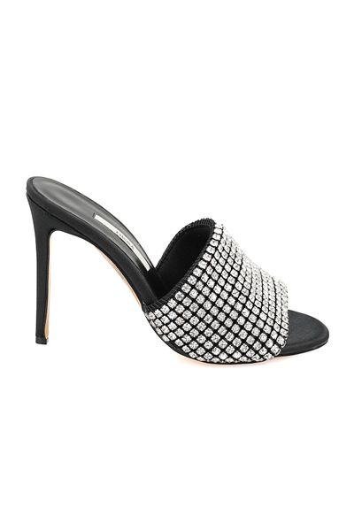 Desa Women's Black Shiny Stone Detailed Heeled Evening Dress Shoes