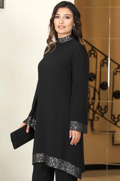 modapodyum Black Chiffon Hijab Set - Umay