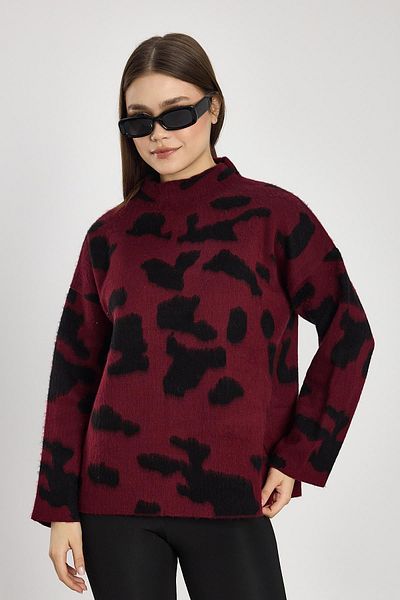 Rays 24371 Pulover leopard cu guler ridicat Roșu Claret-Negru