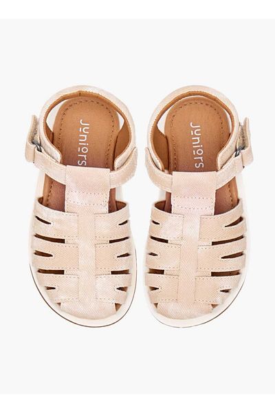 Juniors Textured Caged Sandals with Hook and Loop Closure
