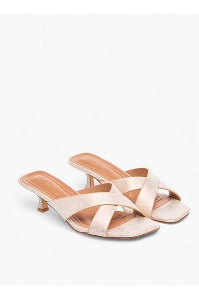 Celeste Women's Cross Strap Slip-On Sandals with Kitten Heels