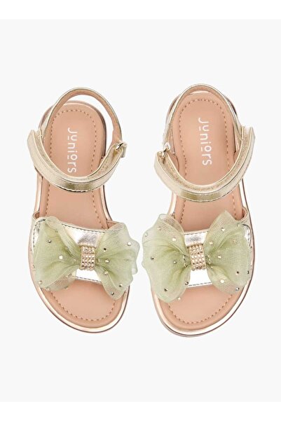 Juniors Juniors Embellished Bow Applique Sandals with Hook and Loop Closure