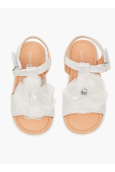 Barefeet Flower Applique Sandals with Hook and Loop Closure