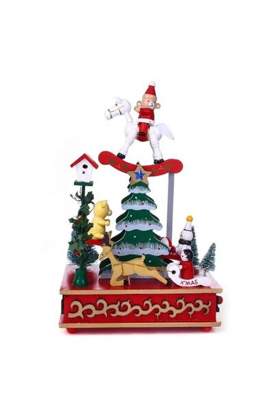 mutlu adım 1 Adet 26x12x17cm Ahşap Müzik Kutusu Yılbaşı Hareketli
