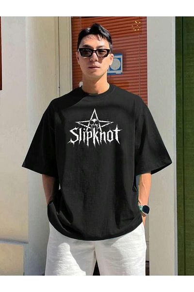 DEEPSENCE Men's Oversize Slipknot Printed Black T-Shirt