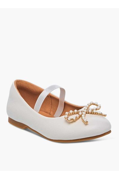 Juniors Bow Accent Slip-On Ballerina Shoes with Elastic Strap