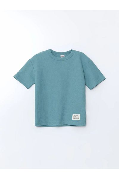 LC Waikiki Lcw Kids Green Crew Neck Textured Boys T-Shirt and Shorts